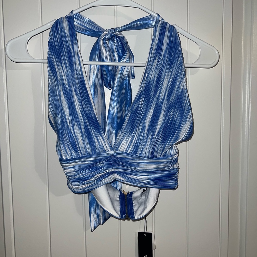 Fashion Nova Blue and White Striped Crop Top